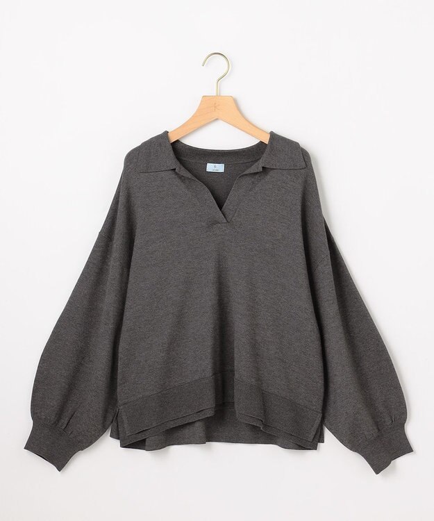 組曲 S 【加藤ローサさん着用】ポロ襟ストレッチニット グレー系