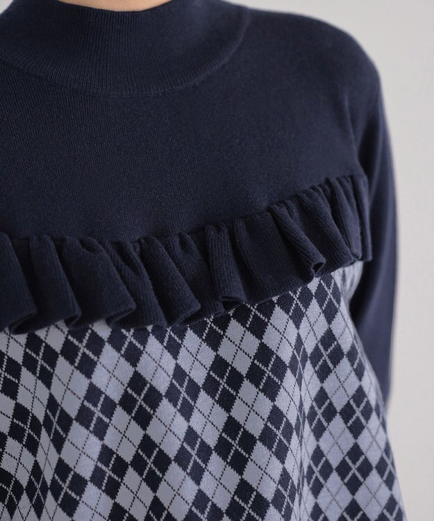 Tiaclasse アーガイルジャガードフリルチュニック ネイビー