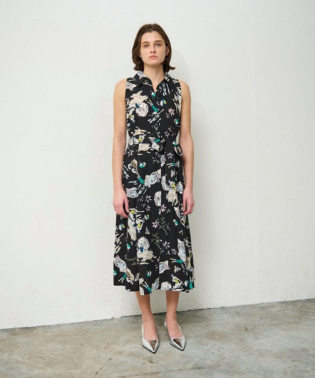 GRACE CONTINENTAL バックコンシャスプリントワンピース ブラック