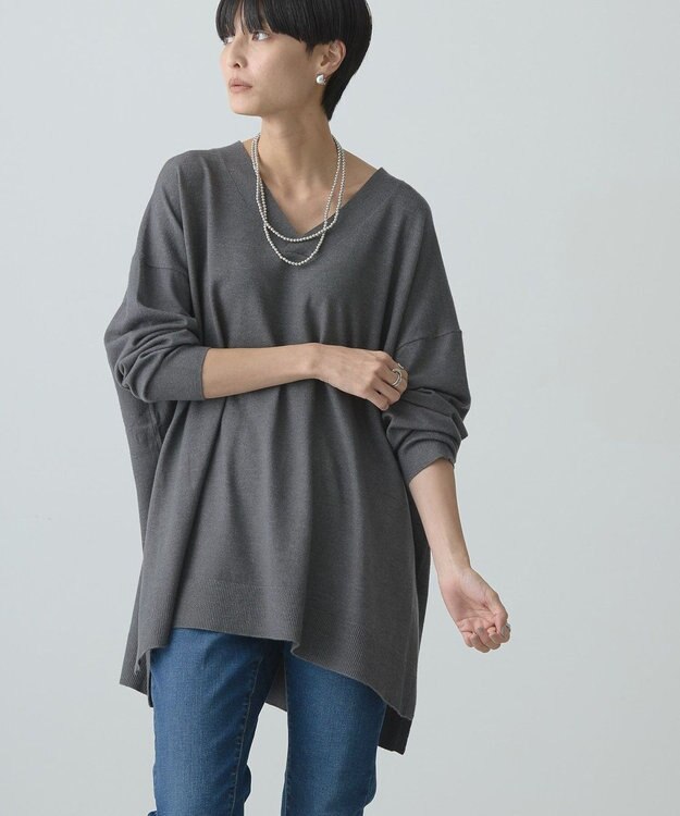 AMERICAN HOLIC バイパチＶネックロングニットプルオーバー Gray Mixture