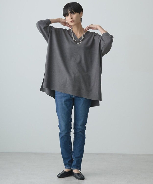 AMERICAN HOLIC バイパチＶネックロングニットプルオーバー Gray Mixture