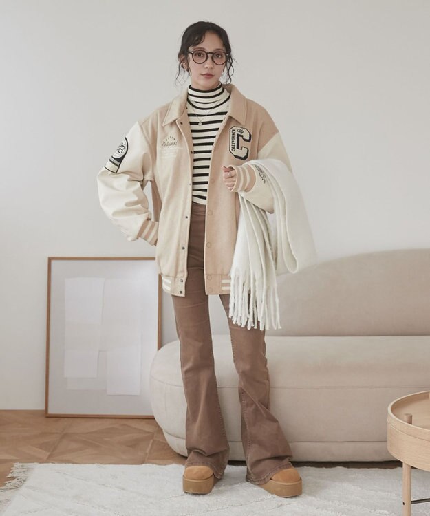 WEGO 【ユニセックス着用ITEM/SMLサイズ展開】メルトンワッペンスタジャン ベージュ