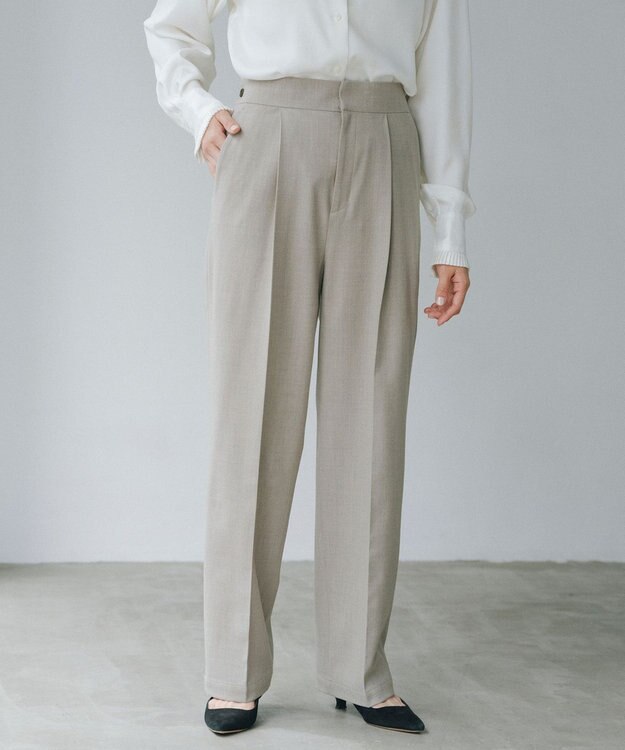 #Newans 【ANSWER for ファッショニスタ 】ウエスト調整可ワイドパンツ ベージュ系