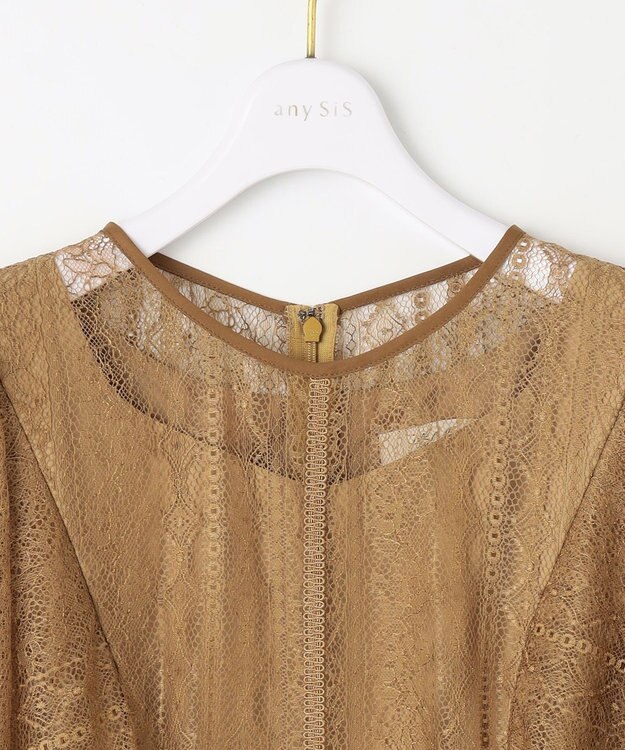 ANY SIS 【洗える】ストライプレーシー ドレス マスタード