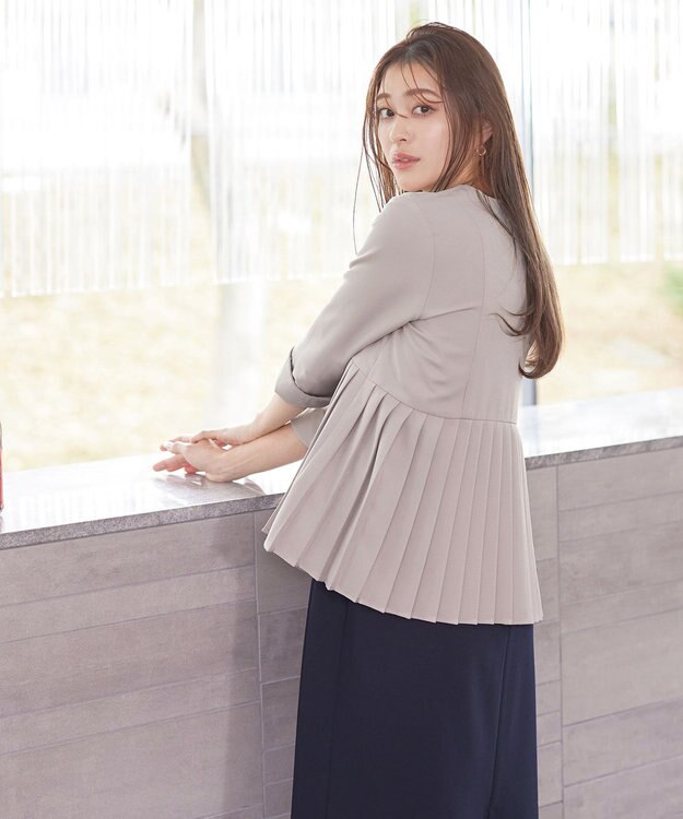 Tiaclasse L 【洗える】プリーツジャケット グレージュ