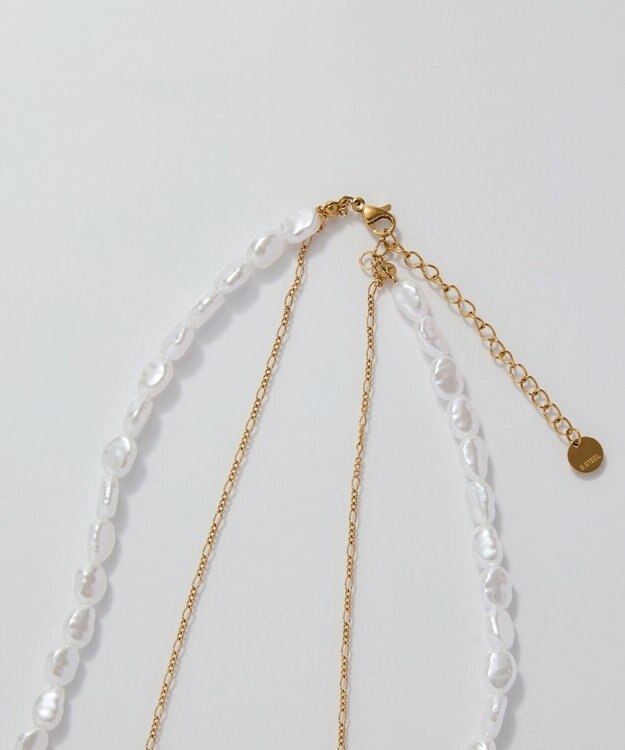 Phoebe 【限定セット】クラシカルパール×チェーン2連ネックレス×ワンタッチメタルフープミニピアス ゴールド