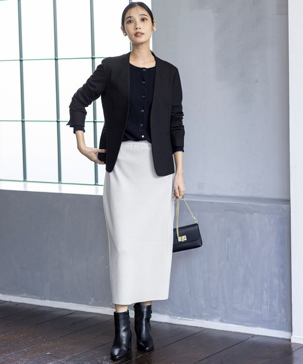 ANY SIS ビューティサーモ2WAYストレッチ ノーカラージャケット ブラック