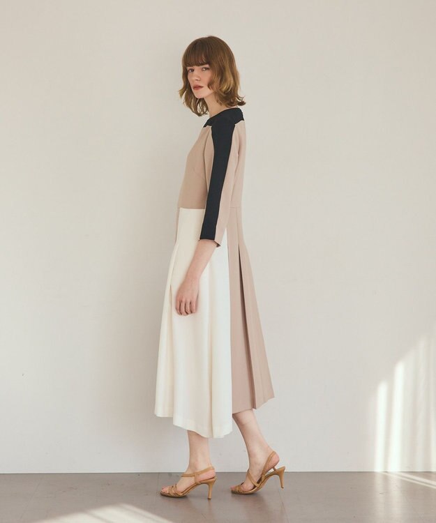 GRACE CONTINENTAL カラーブロックドレス ベージュ