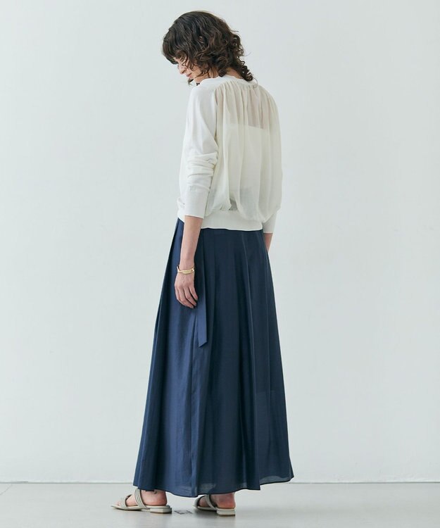 BEIGE， 【洗える】NADIA / バックオーガンジークルーネックカーディガン Ecru