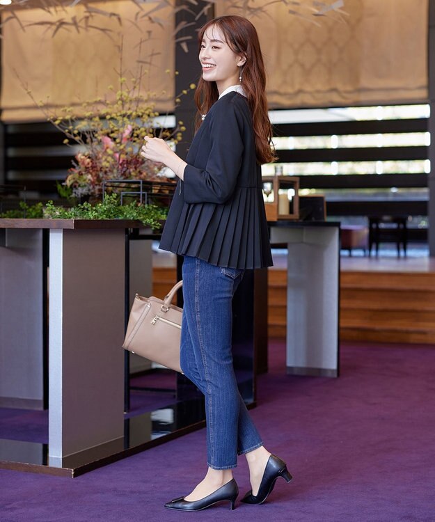 Tiaclasse L 【洗える】プリーツジャケット ネイビー