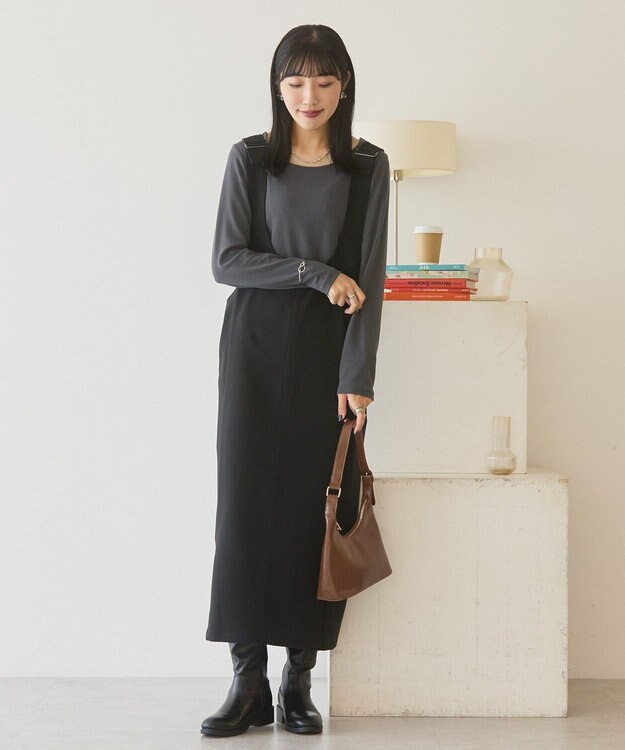 AMERICAN HOLIC イージーケアWクロスIラインワンピース Black