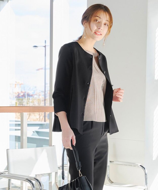 Tiaclasse L 【洗える】プリーツジャケット ブラック