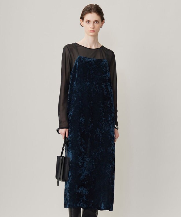 ICB 【洗える】 シアーベルベット キャミソールワンピース スレートブルー系