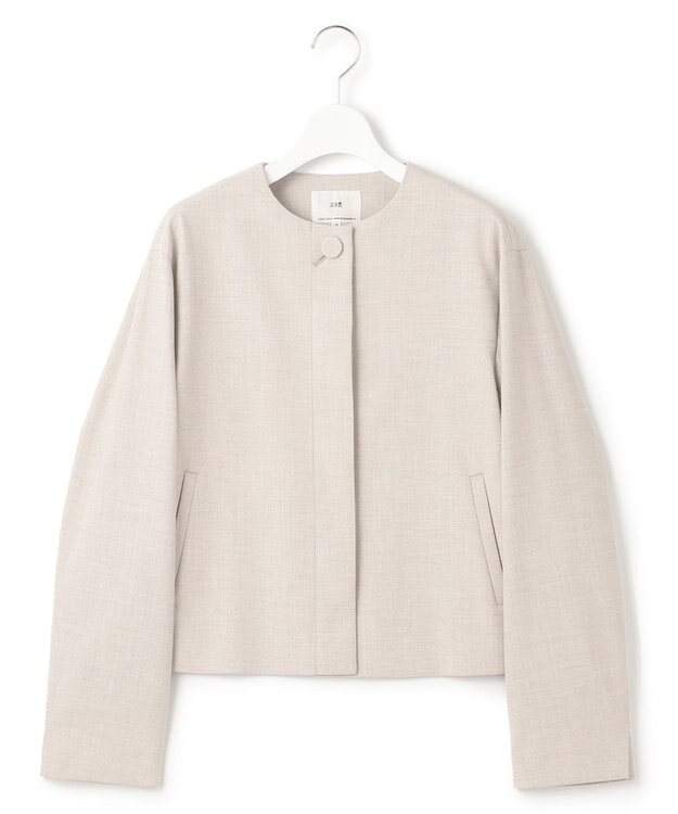 23区 【セットアップ対応】ストレッチブッチャー ノーカラー ジャケット ベージュ系