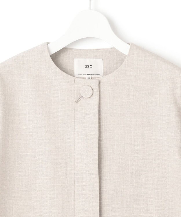 23区 【セットアップ対応】ストレッチブッチャー ノーカラー ジャケット ベージュ系