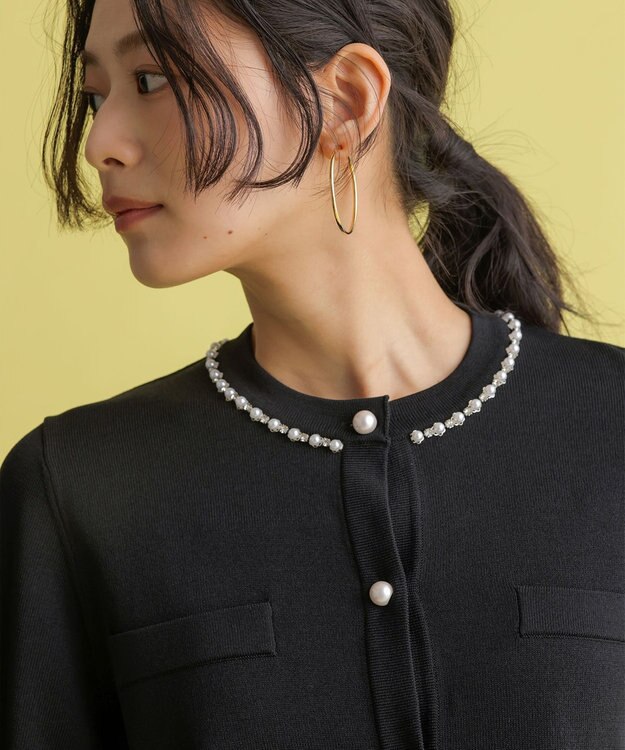 組曲 【WEB限定】クリアストレッチビジューレーン カーディガン ブラック系