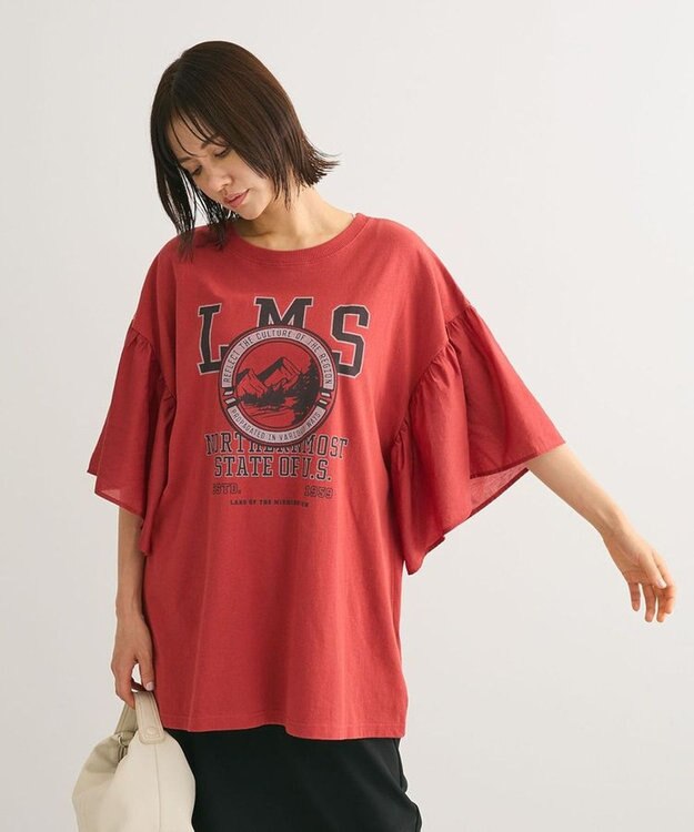 Green Parks ドッキングフレアスリーブロゴチュニック Red