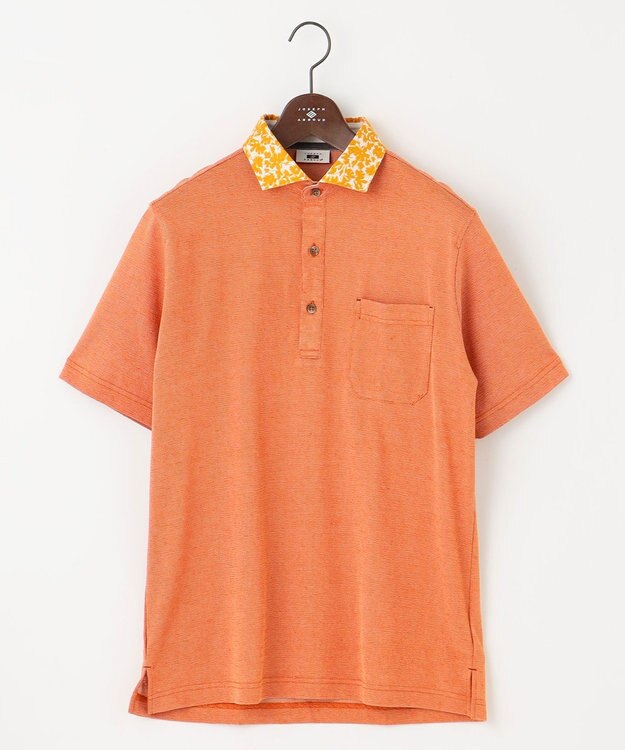 JOSEPH ABBOUD 【リネン素材/清涼感/吸水速乾】リネンハニカム 半袖 ポロシャツ オレンジ系