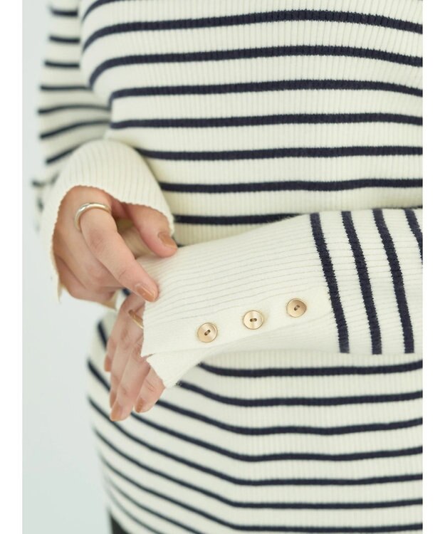 earth music&ecology ゴールド釦スリーブリブプルオーバー Border