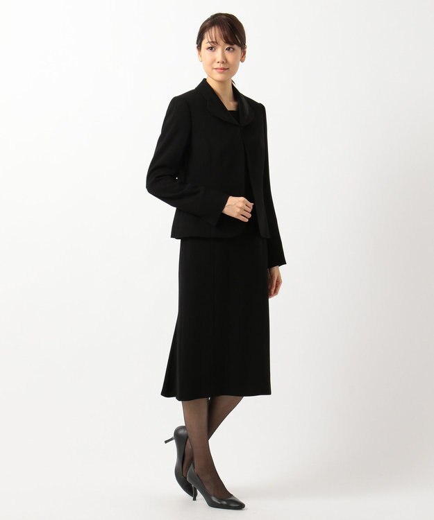 自由区 FORMAL 【高級トリアセテート素材】レベッカBSジョーゼット ジャケット+ワンピース ブラック系