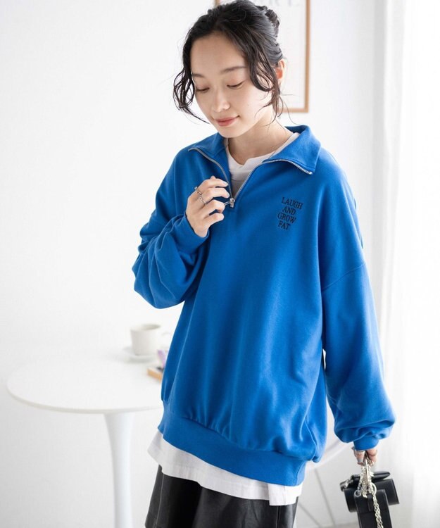 WEGO ハーフジップBIGスウェット ブルー