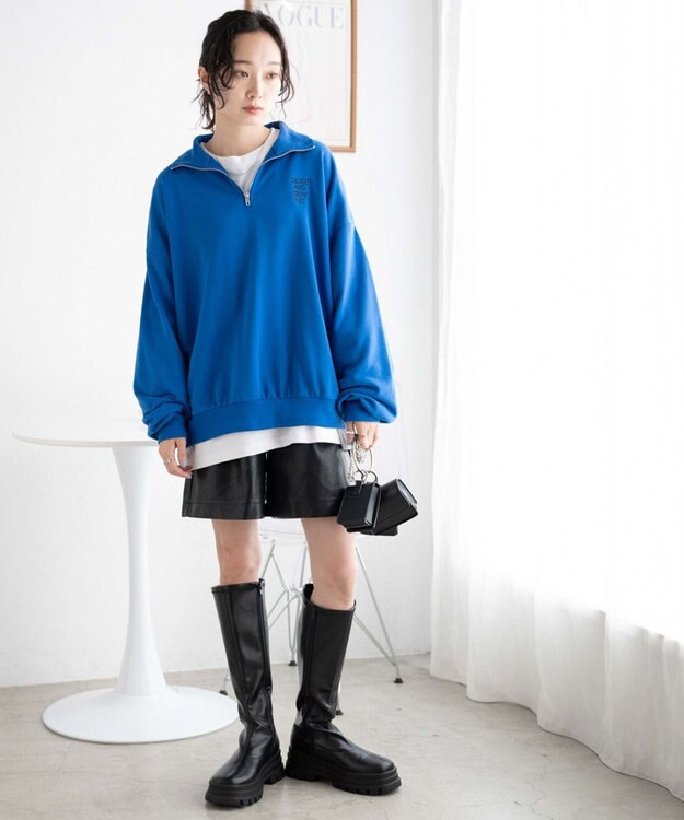 WEGO ハーフジップBIGスウェット ブルー