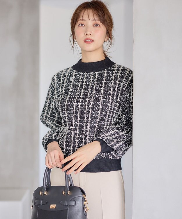 ANY SIS 【洗える】フラッフィーパターン ニット ブラック系