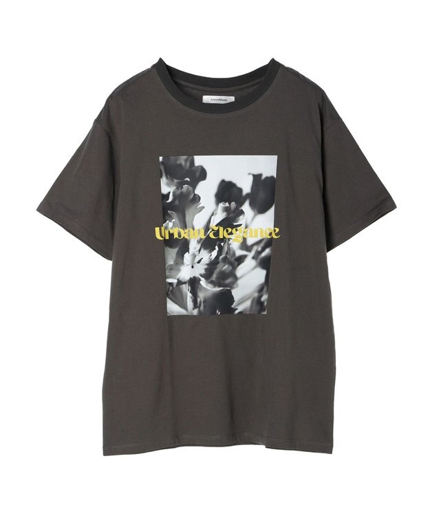 Green Parks レトロフラワーロゴ入りプリントＴシャツ Gray