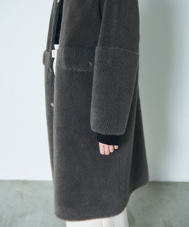 GRACE CONTINENTAL ノーカラーボアムートンコート グレー