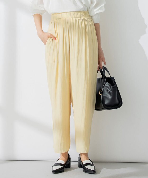 組曲 【洗える】ギャザーライトデシン パンツ ロング丈 イエロー系