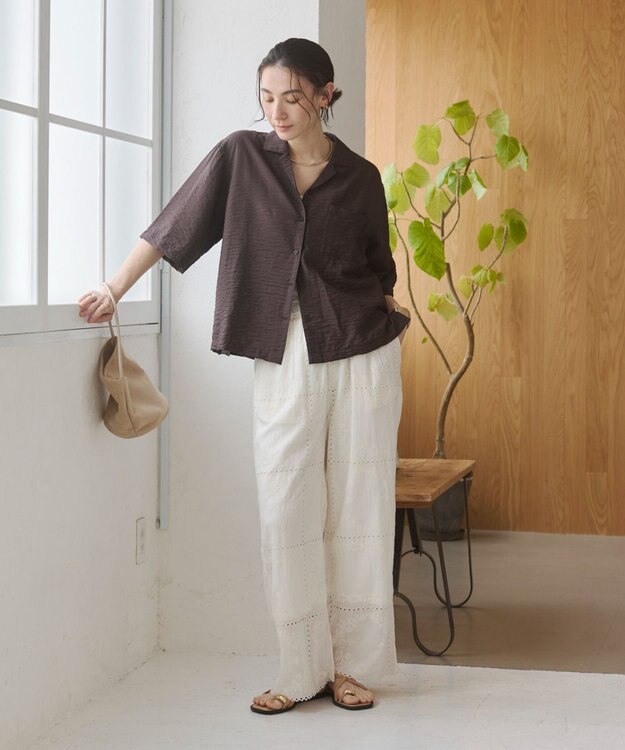 WEGO 【ANGIE VINTAGE】接触冷感開襟シャツ ブラウン