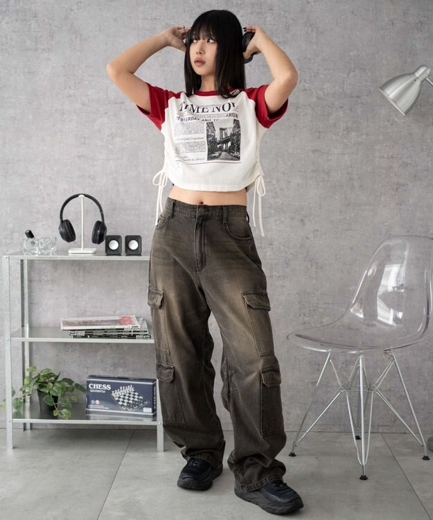 WEGO グラフィックショートサイドリボンドロストT 柄2