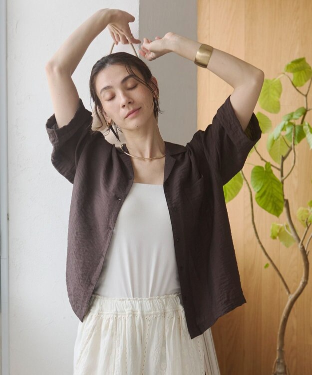 WEGO 【ANGIE VINTAGE】接触冷感開襟シャツ ブラウン
