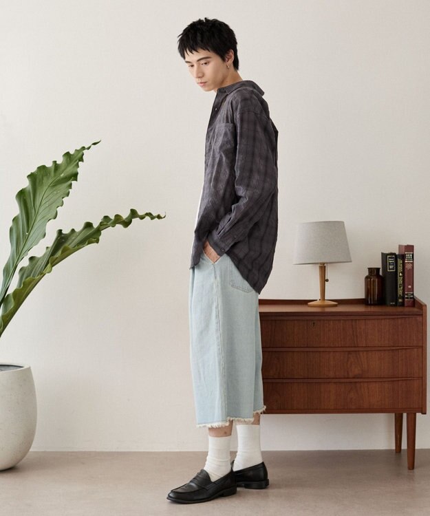 WEGO クリンクルチェックシャツ（LS） ブラックチェック1