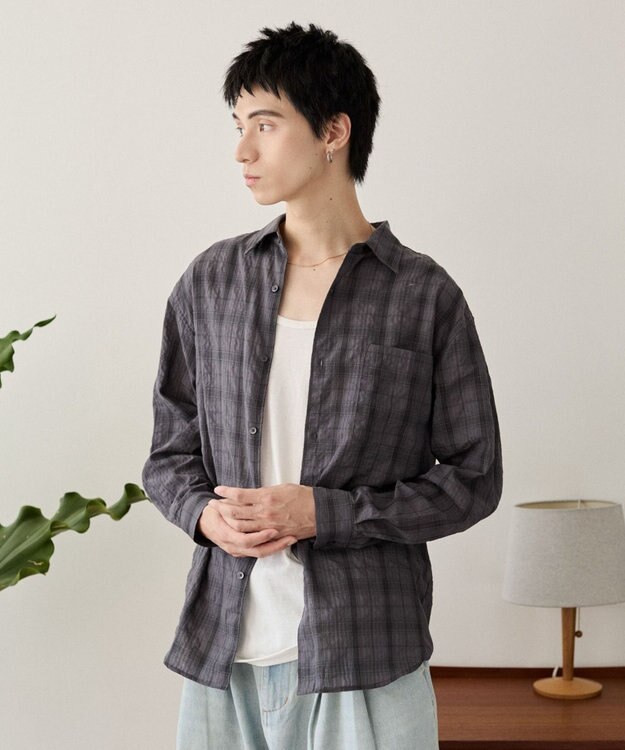 WEGO クリンクルチェックシャツ（LS） ブラックチェック1