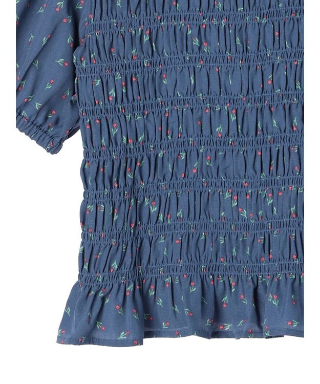 earth music&ecology 花柄パフスリシャーリングブラウス Navy