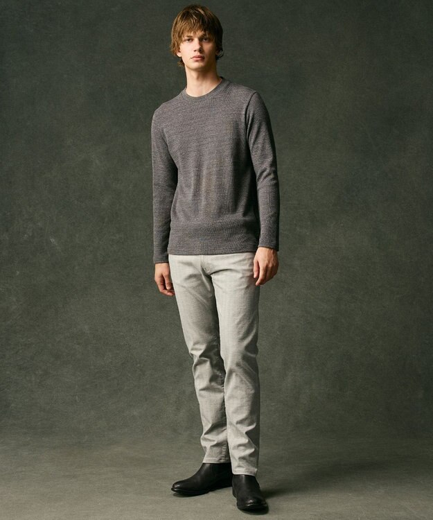 JOSEPH ABBOUD 【オリジナルオーガニックコットン使用/サスティナブル/伸縮/保形性】JOE COTTON ワッフル クルーネックＴシャツ ライトグレー系