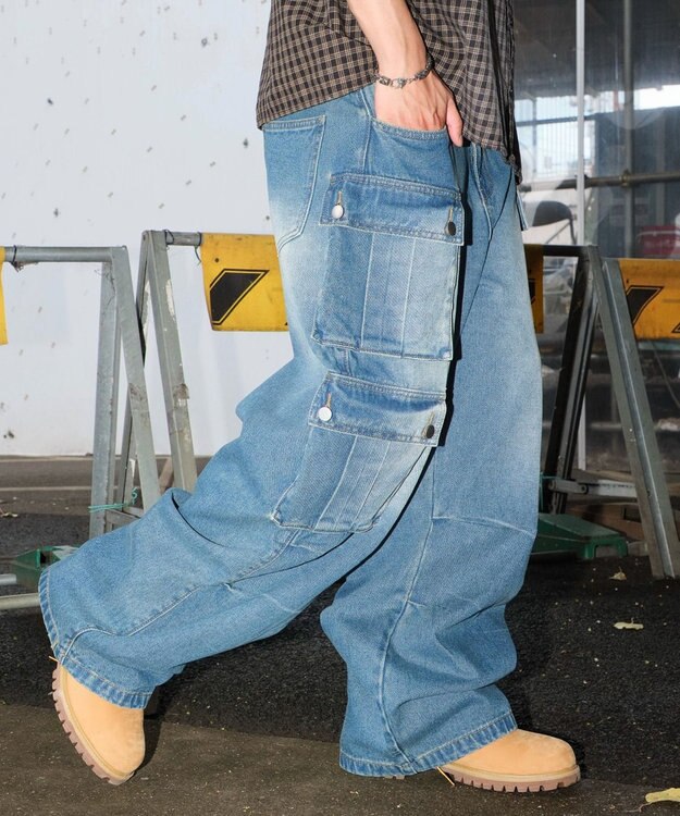 WEGO マルチポケットデニムパンツ デニム中濃加工色