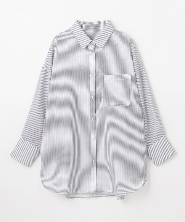 ANY シアーストライプシャツ オフ×ブラック