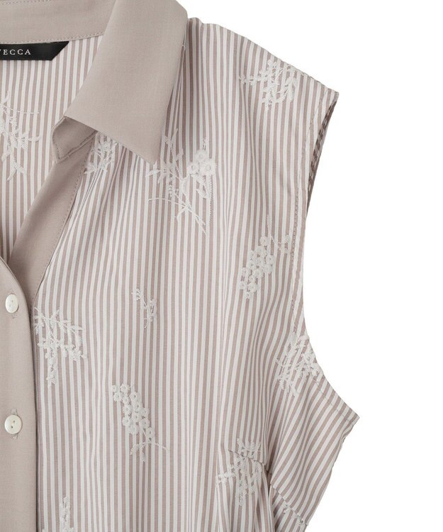 YECCA VECCA ストライプ柄フラワー刺繍ワンピース Beige