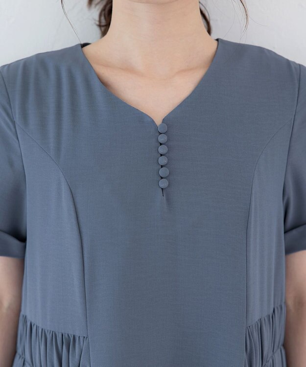 Tiaclasse 【洗える】サイドギャザーワンピース ブルー