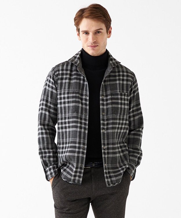 JOSEPH ABBOUD 【キングサイズ】リバーシブルチェック シャツ ブラック系