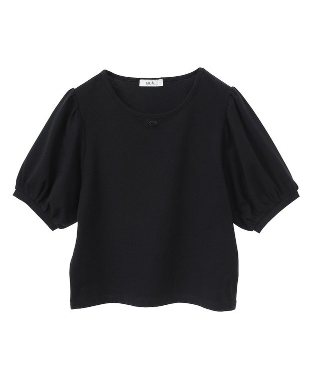 earth music&ecology ロゴプレート付きパフスリーブプルオーバー Black