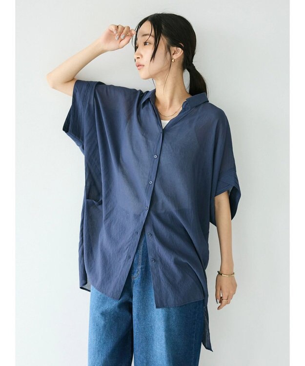 CRAFT STANDARD BOUTIQUE ヴィンテージボイルミルフィーユ襟付きシャツチュニック Deep Blue