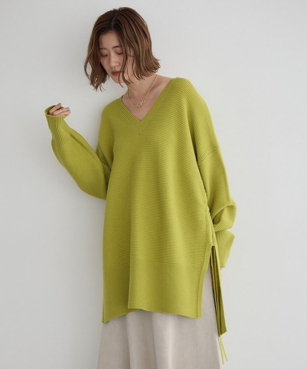 YECCA VECCA Vネックドロストデザインニット Lime Green