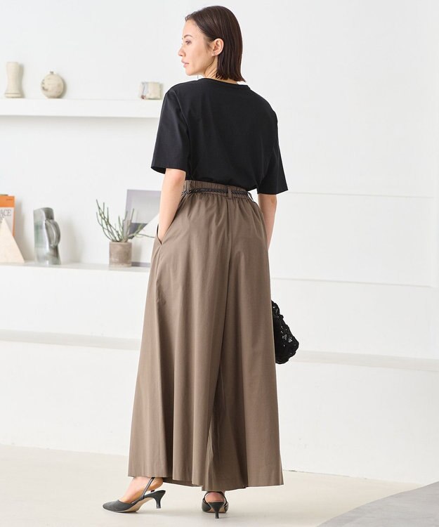 自由区 【XSサイズ～/洗える】ストレッチタイプライター ワイドパンツ ブラウン系