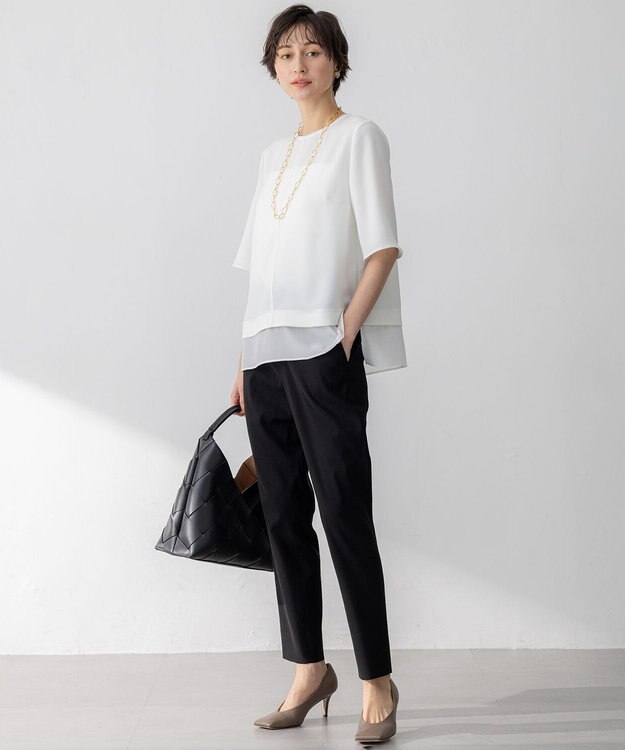 23区 【吸水速乾/UVカット/接触冷感】ストレッチジョーゼット シアーコンビ カットソー ホワイト系