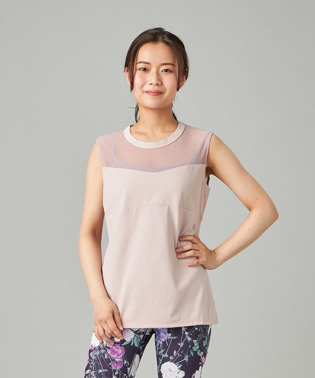 Chacott HandsomeCotton チュールノースリーブTシャツ グレイッシュローズ