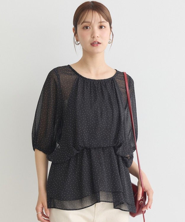 earth music&ecology レイヤードライクドット柄ブラウス Black