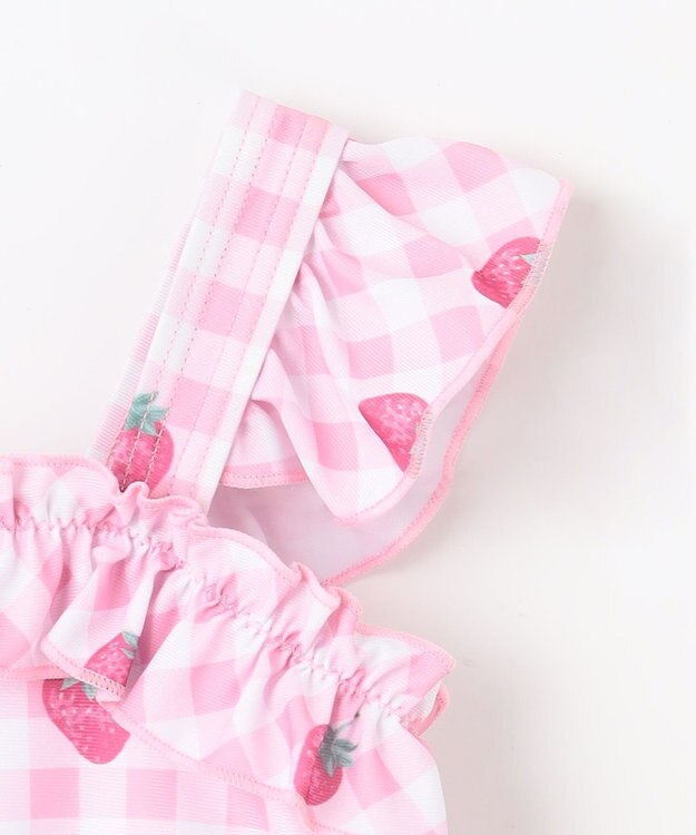 ANY KIDS ギンガム×フルーツ ワンピース水着 ピンク×イチゴ
